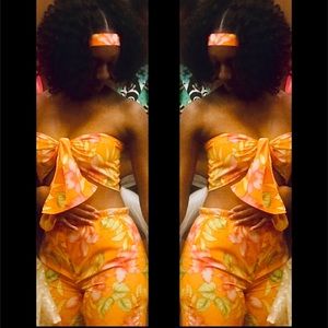 Orange Floral 3pc Handmade Outfit